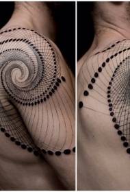 Působivé černé hypnotické dekorativní tetování na rameni