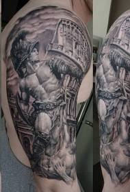 Kip drevnog rimskog gladijatora i crni sivi uzorak tetovaže