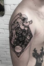 Big arm carving style black space with astronaut tattoo pattern