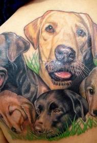Back colored group of dog avatar tattoo designs