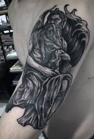 Рука весело черный серый старый рисунок татуировки ангела