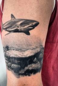 Big shark sea bottom black big arm tattoo pattern