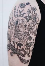 Big arm old school cute rabbit plant tattoo pattern