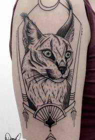 Big arm line wild cat with moon tattoo pattern