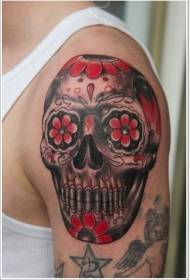 Mexican black and red skull tattoo pattern
