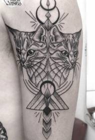 Babban baƙi mai launin mirrored cat sting tattoo pattern