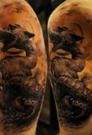 Crno sivi vjetar veliki fantastični uzorak tetovaža zmaja