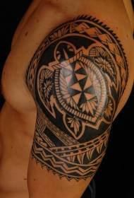 Big black polynesian style turtle tattoo pattern