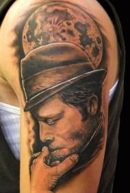 Realistic black smoking man portrait tattoo pattern