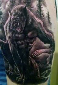 Modèle de tatouage de loup-garou dans la sombre forêt