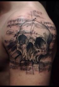 Shoulder music theme black enamel with note tattoo pattern