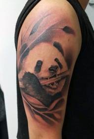 Big arm realistic style panda and bamboo tattoo pattern