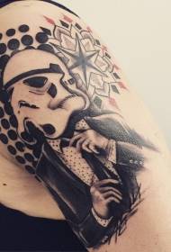 Padrão de tatuagem de braço grande de cavalaria de tempestade legal em preto e branco