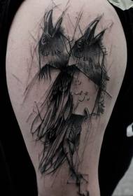 Black sketch style crow tattoo pattern