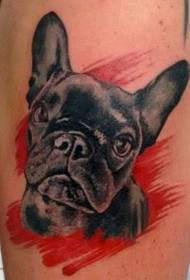 Grote arm schattige zwarte hond portret realistische tattoo patroon