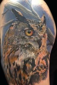 Realistic owl big arm tattoo pattern