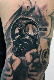 Big arm new school black and white gas mask tattoo and pistol tattoo pattern