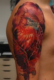 写实风格肩部彩色的鸟纹身图案