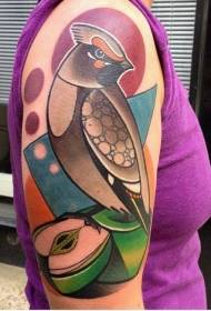 Arm original style painted bird with apple tattoo pattern