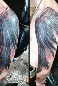 Black gray wings tattoo pattern with nice shoulders and arms