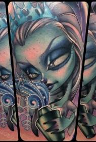Modellu di tatuaggio di zombie femminile coloratu