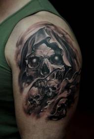 Big gray personality demon skull tattoo pattern