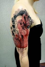 Patrón de tatuaje de retrato femenino negro y rojo grande