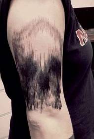 大臂黑色的线条骷髅个性纹身图案
