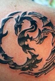 Back black tribal fantasy dragon tattoo pattern