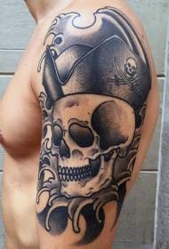 Brazo negro gris pirata calavera sombrero tatuaje patrón