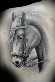 Black realistic horse tattoo pattern on the shoulder