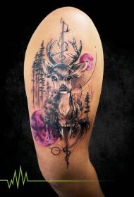 Big beautiful painted fawn forest with moon tattoo pattern