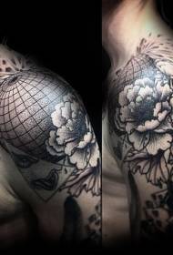 Shoulder carving style black pricked earth with floral tattoo pattern