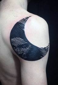 Shoulder Moon with Girl's Face Black Line Tattoo Pattern