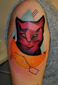 Patrón de tatuaxe de gato de cores brillantes