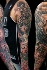 Arm amazing black fantasy warrior and rose tattoo pattern
