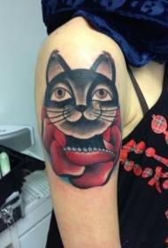 Černá kočka s červeným růže velké paže tetování vzorem