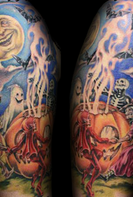 Big arm color cartoon halloween various monster tattoo pattern