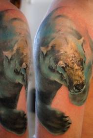 Голяма ръка красива акварелна рисунка на татуировка полярна мечка във вода