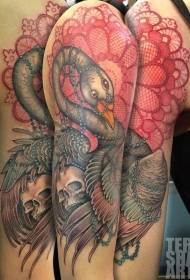 Jóias de cisne de braço grande com libélula e padrão de tatuagem floral ornamental