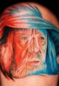 Linksmas „Gandalf“ portreto tatuiruotės raštas