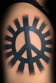Μεγάλο μαύρο ειρηνικό σύμβολο βραχίονα με μοτίβο τατουάζ του ήλιου