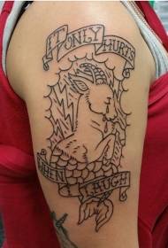 Big arm simple black capricorn with letter tattoo pattern