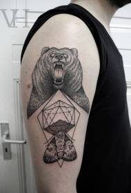 Mannelijke arm gravure stijl zwarte lijn vlinder en beer tattoo patroon