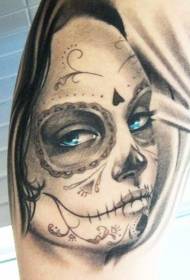 Beautiful black ash death girl and blue eyes tattoo pattern