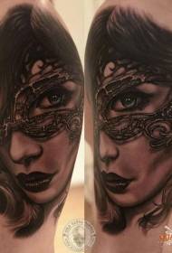 Arm color realistic mask woman tattoo pattern