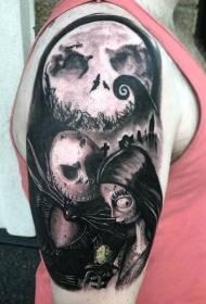 Modello di tatuaggio del braccio grande di zombie del fumetto horror in stile grigio nero