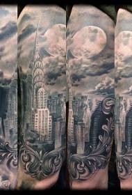 Bold realistic black and white New York City sights tattoo pattern