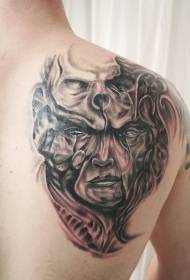 Vissza a fekete-fehér titokzatos fantasy démon koponya tetoválás mintával