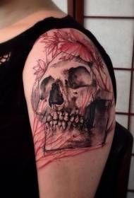 Modello di tatuaggio teschio e farfalla in stile intaglio a grande braccio